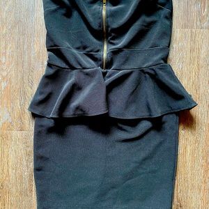 Toska black peplum strapless stretchy mini dress